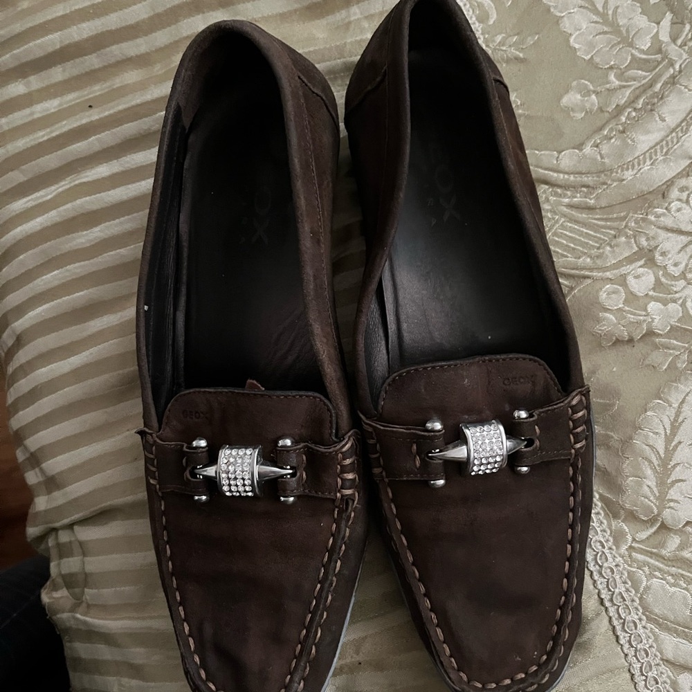Geox Dark Brown Loafers with Silver Detail